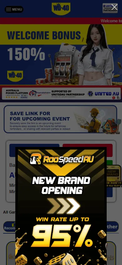 Wd-40 Casino mobile home interface on a touchscreen device